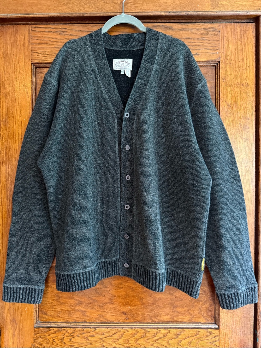 VINTAGE ARMANI JEANS 100% Lambswool Cardigan Sweater Button Up Grey Men’s L
